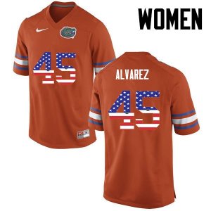 Women's Florida Gators #45 Carlos Alvarez NCAA Nike Orange USA Flag Fashion Authentic Stitched College Football Jersey HMC2162UN